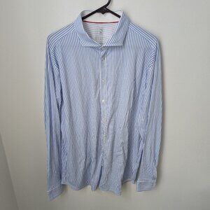 Desoto Luxury Men's 100% Cotton Blue Striped Long Sleeve Button Shirt, XXL